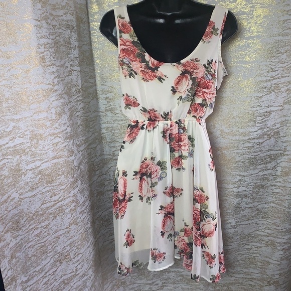 Xhilaration White/Pink Floral Tunic Button Front Collared Mini Dress Size M - Picture 7 of 14